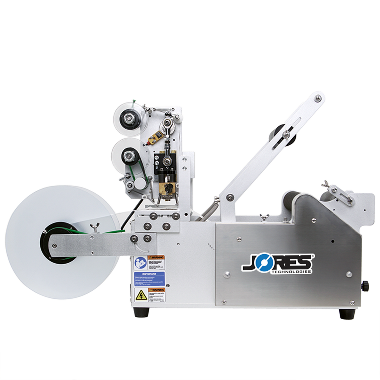 label applicator with its printer and the roll dispenser. 
