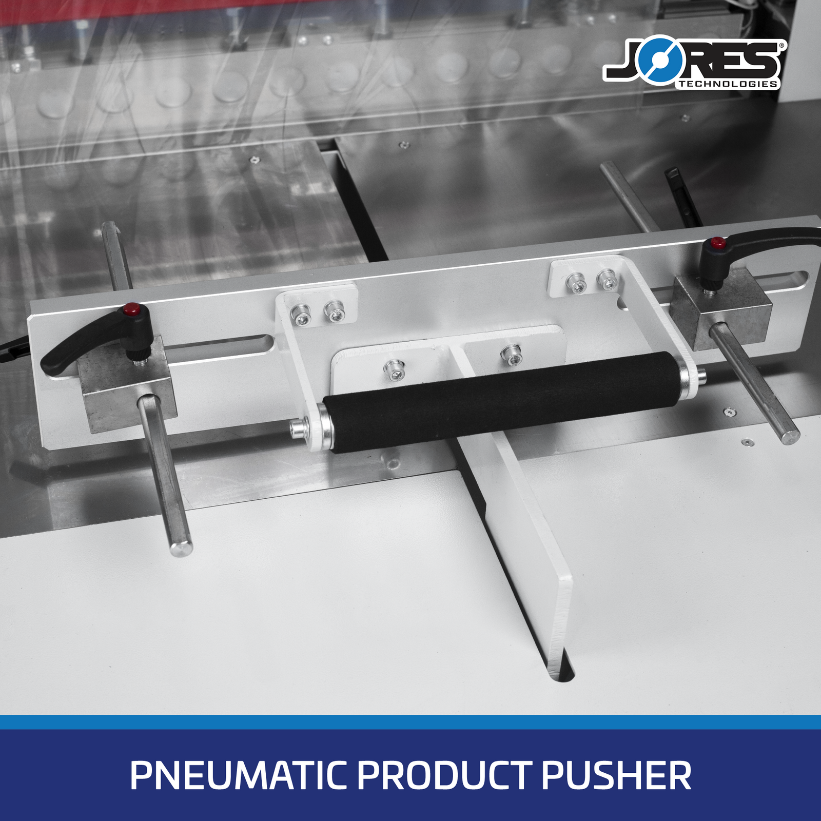 Close-up of the pneumatic product pusher