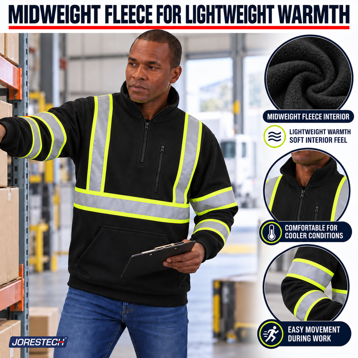 Hi-Vis Safety Sweater with Reflective Stripes