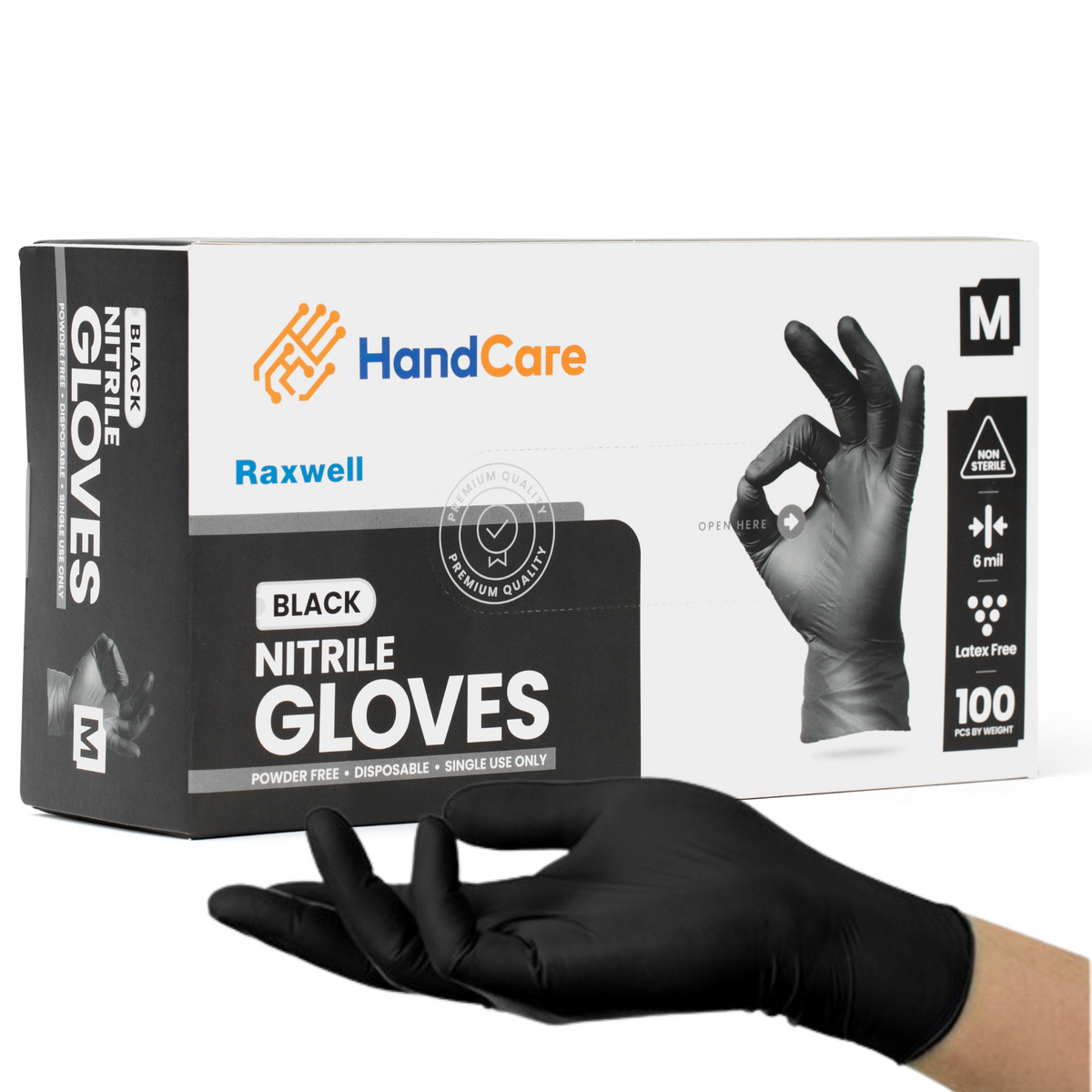 HandCare Black Nitrile  Exam Grade, Powder Free (6 Mil) 1000 Gloves