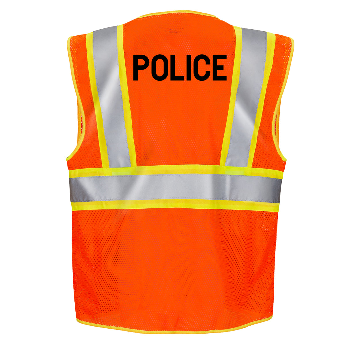 Printed Hi-Vis Two Toned Mesh Safety Vest with 2” Reflective Strips and Pockets - Orange