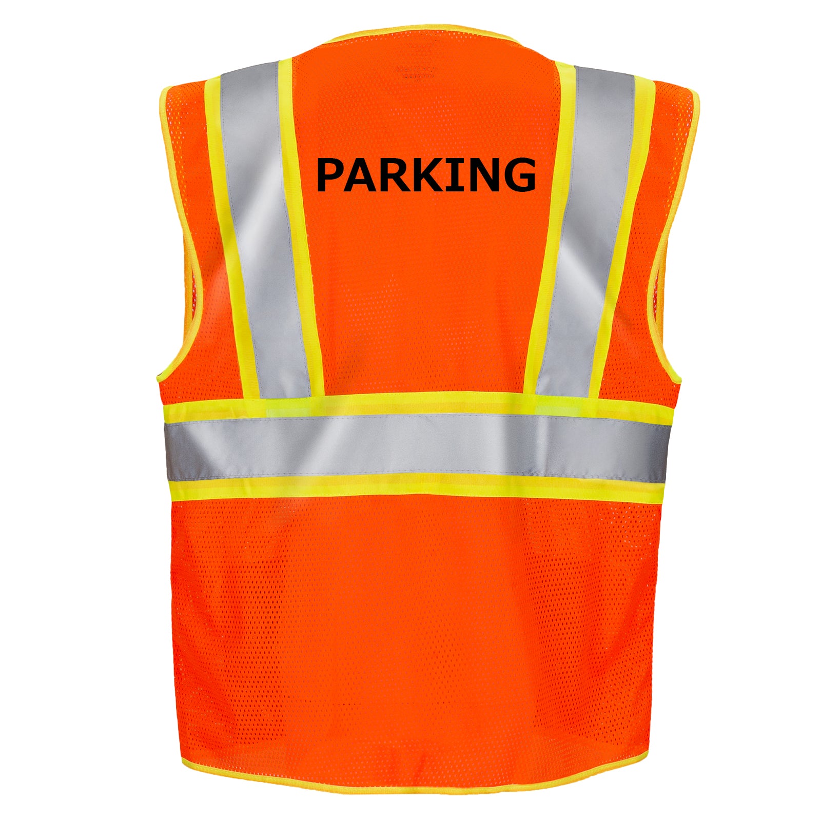 Printed Hi-Vis Two Toned Mesh Safety Vest with 2” Reflective Strips and Pockets - Orange