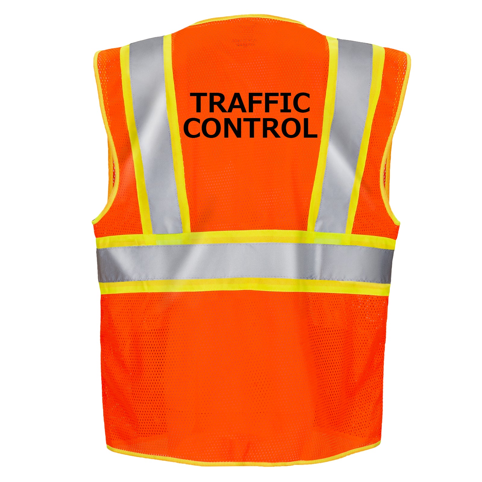 Printed Hi-Vis Two Toned Mesh Safety Vest with 2” Reflective Strips and Pockets - Orange