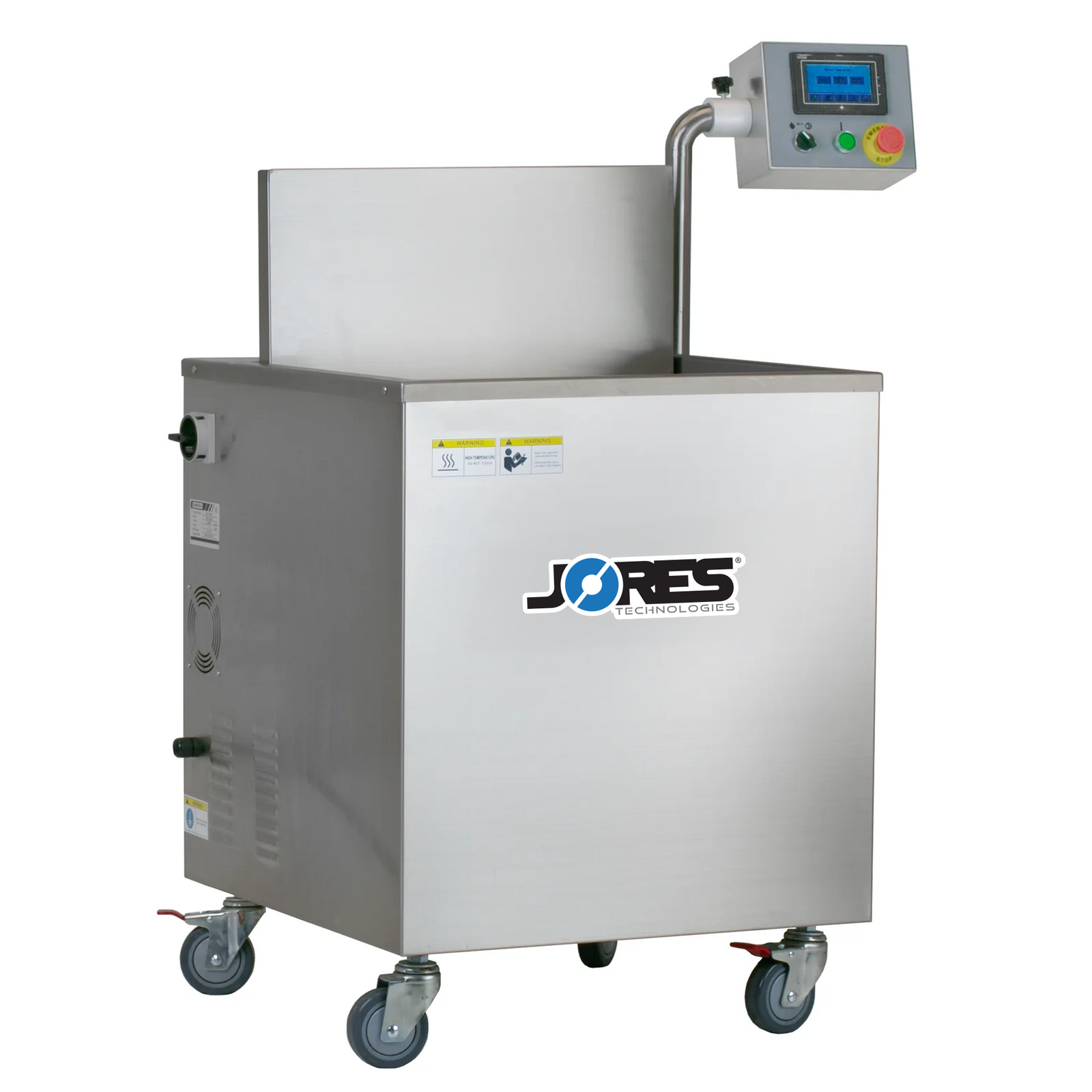 Stainless steel JORES TECHNOLOGIES® semi-automatic dip stile hot water shrink tank with wheels