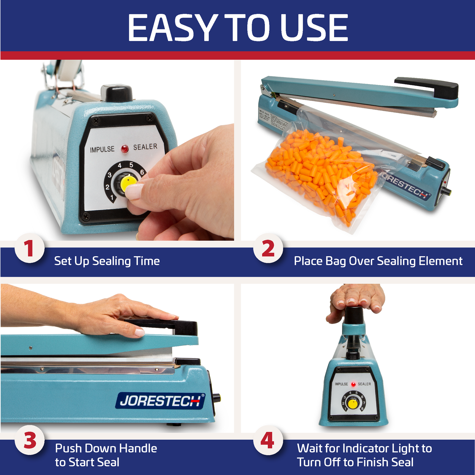 Steps of how to seal a bag with a manual impulse bag sealer