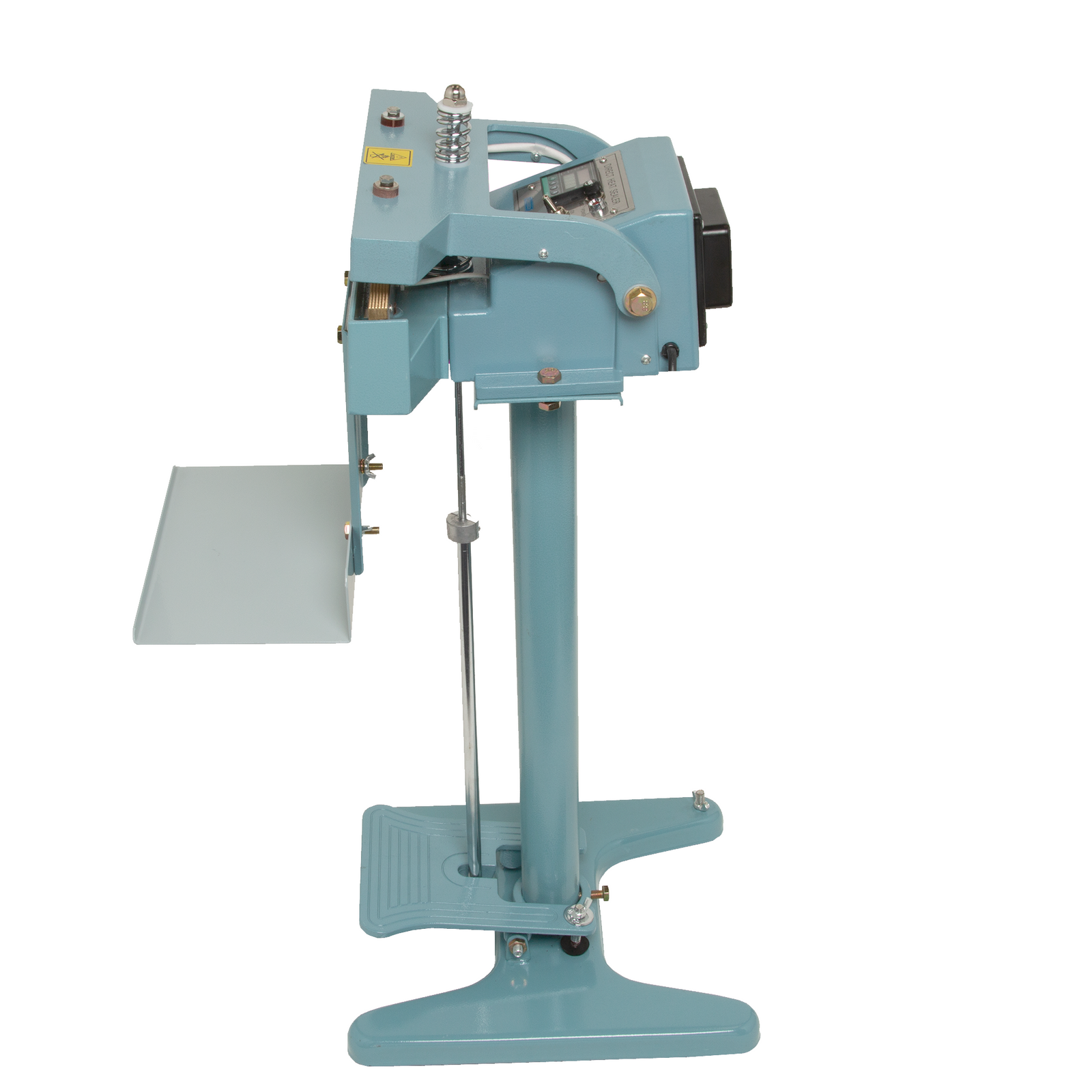 16 inch constant heat bag sealer with foot pedal  and height adjustable support platform.