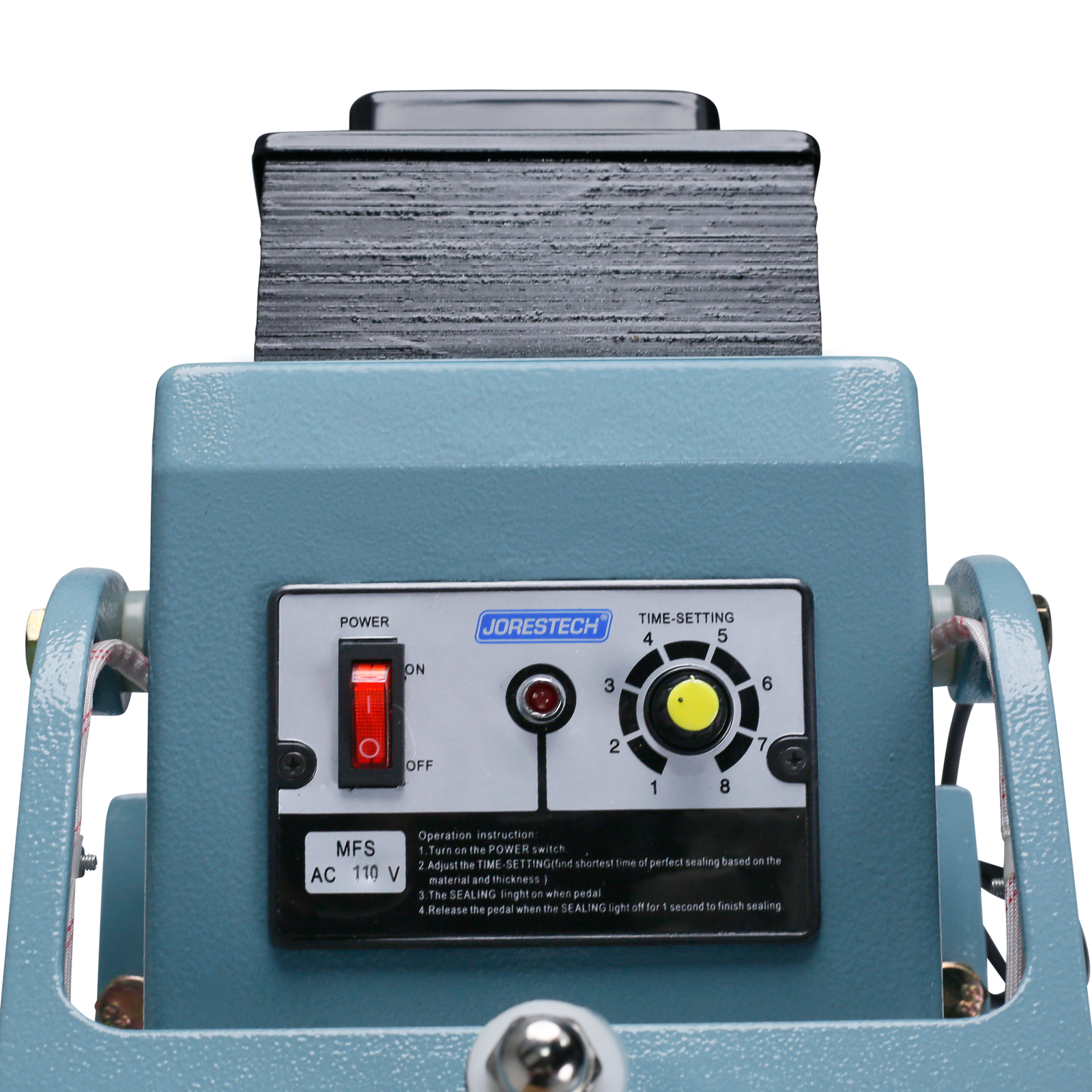 close-up of the control panel of the JORES TECHNOLOGIES® double heat foot impulse bag sealer