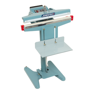 26 inch foot impulse bag sealer. Machine is shown with open sealing jaw and JORES TECHNOLOGIES® logo.