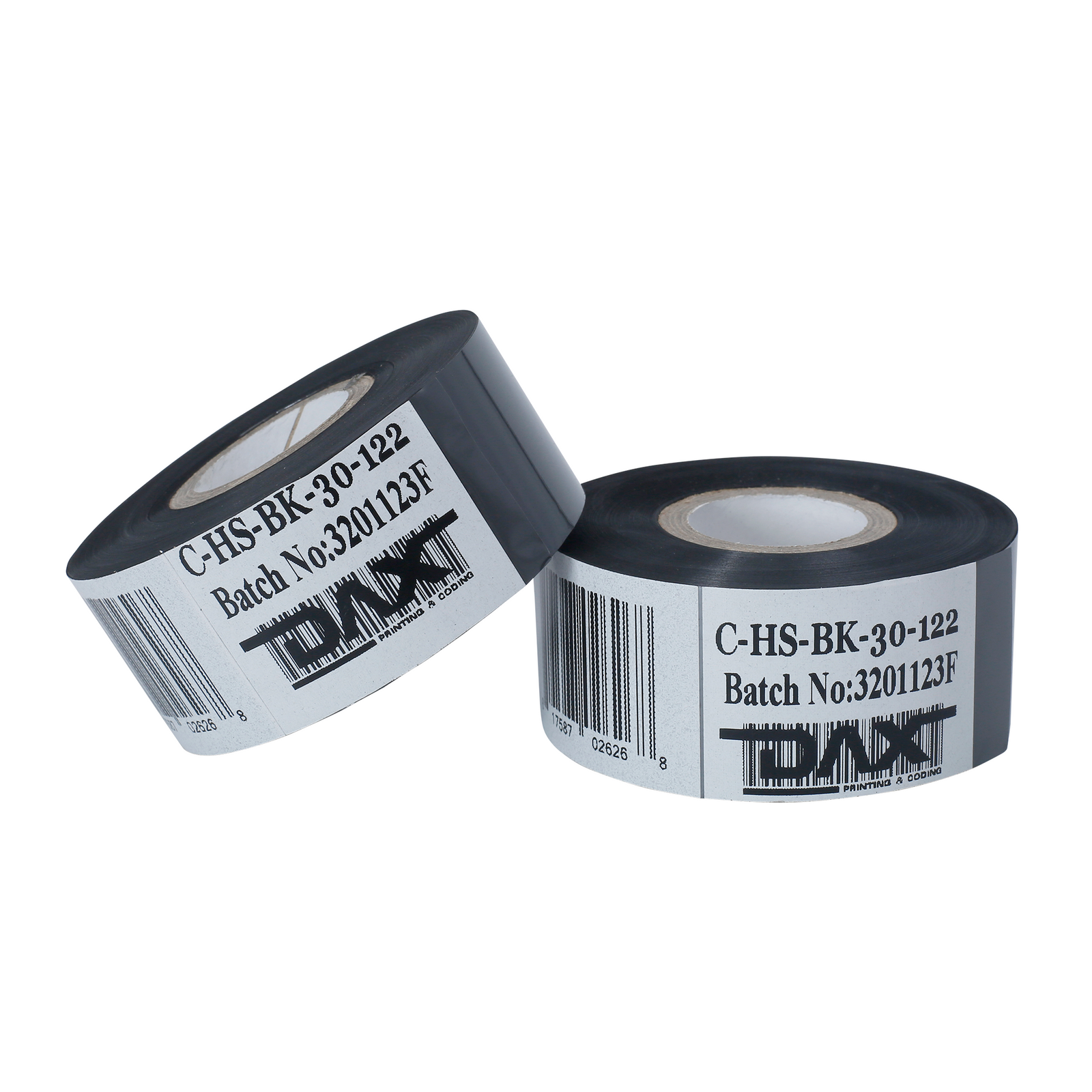 2 black rolls of black hot DAX foil stamp over white background