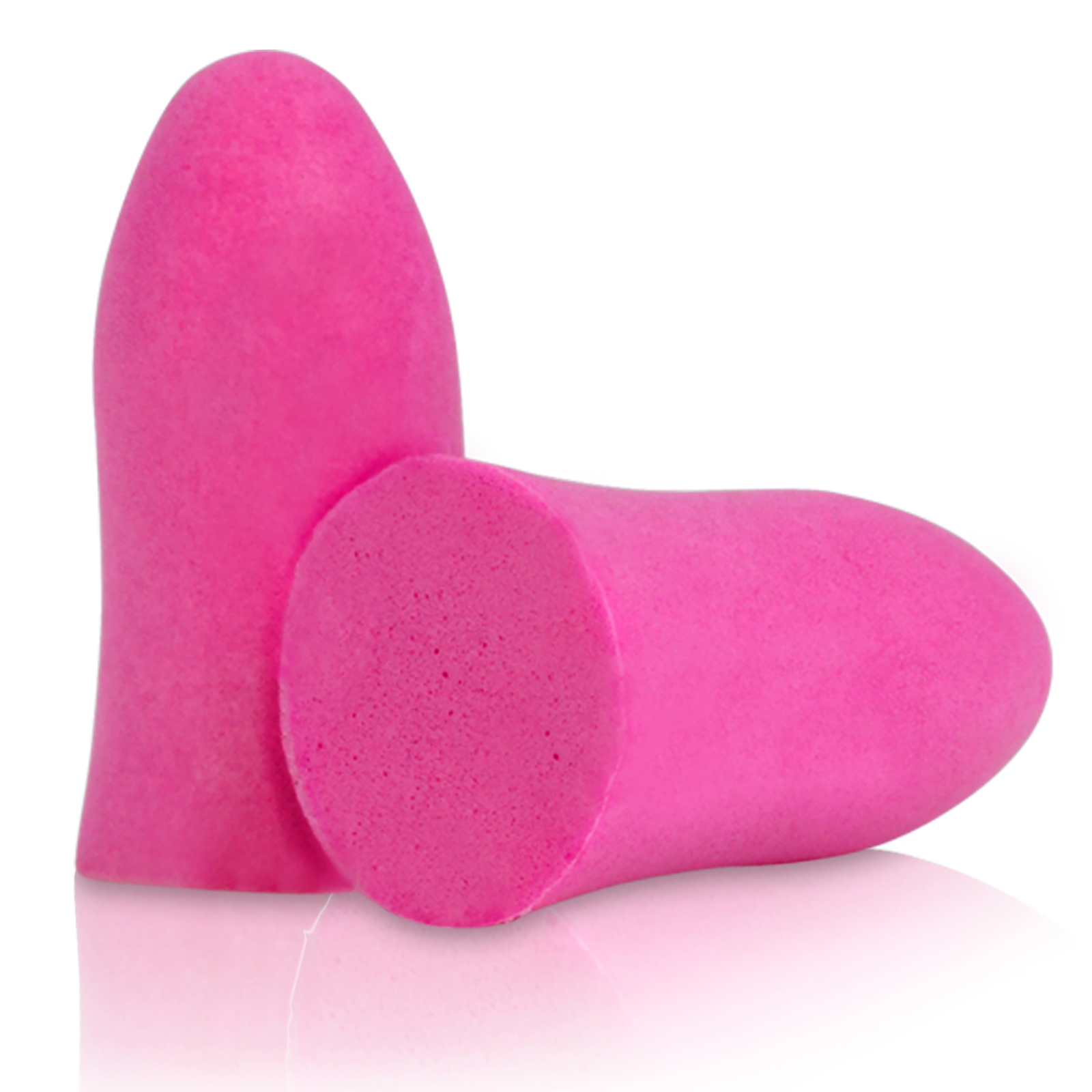 Close up of 2 ultra soft pink ear plugs 