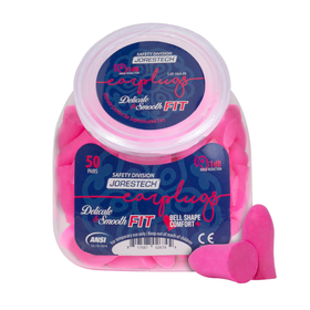 Clear box with 50 pairs of ultra soft pink earplugs