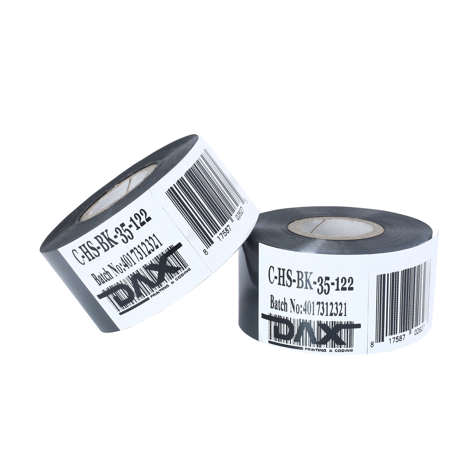 set of 2 35mm black hot DAX foil stamp rolls over white background