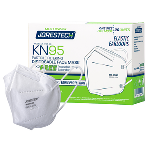 A green, blue and white box of 20 KN95-GB disposable 4 layers facemasks
