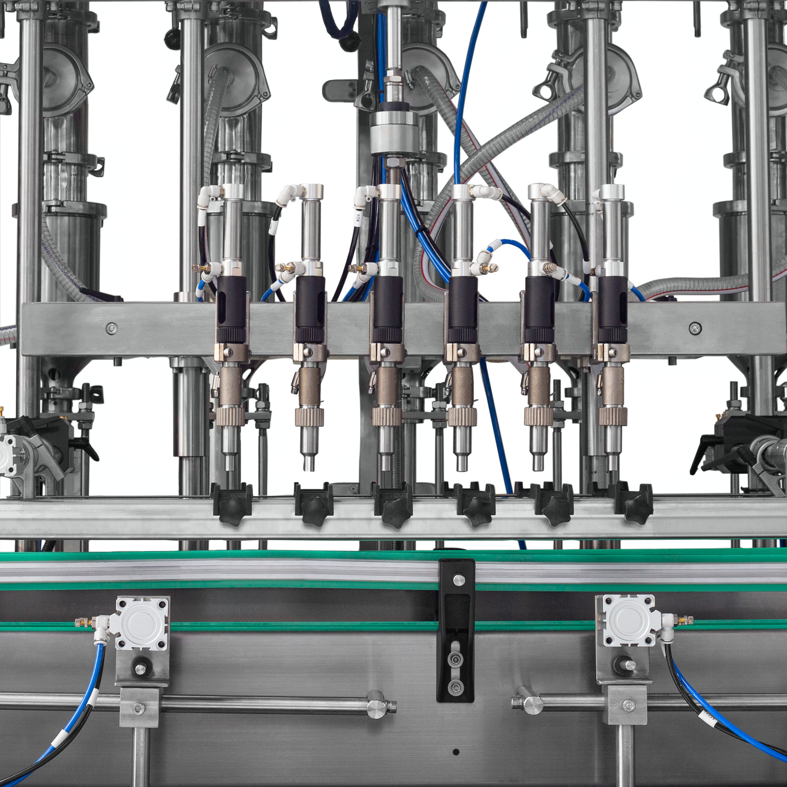 view of the 6 dispensing heads of the JORESTECH piston filling system