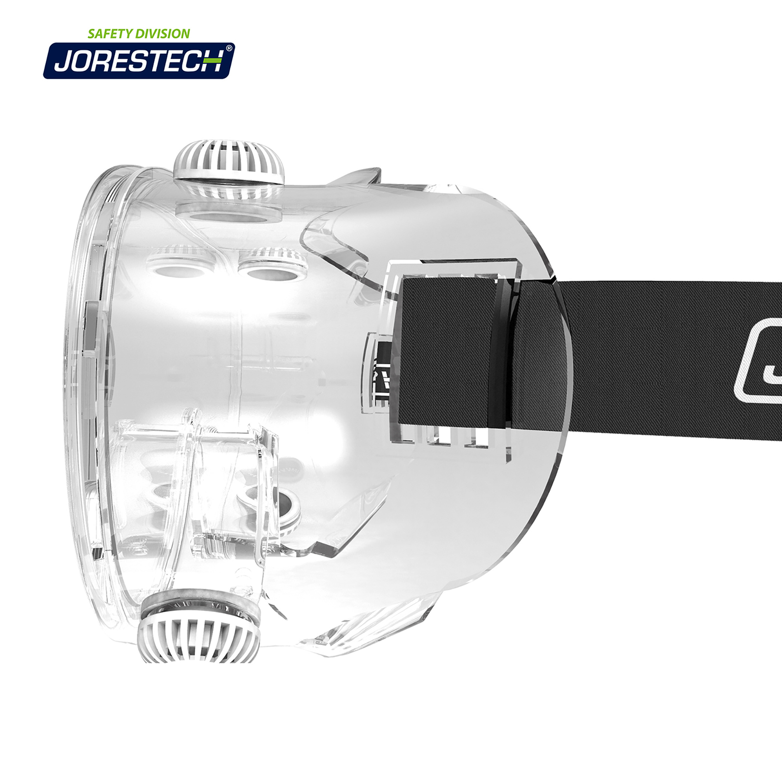 Side view of the Anti fog ventilated ANSI Z87+ compliant safety goggles 