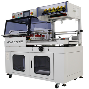 Diagonal view of a light gray JORESTECH automatic L Bar Film Sealer over white background