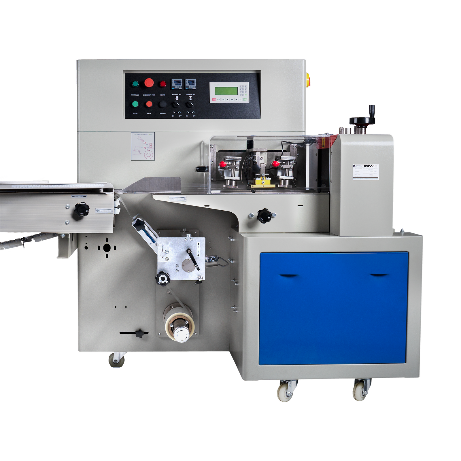 Automatic horizontal flow wrapping machine with inverted film feeder and conveyor by JORES TECHNOLOGIES®