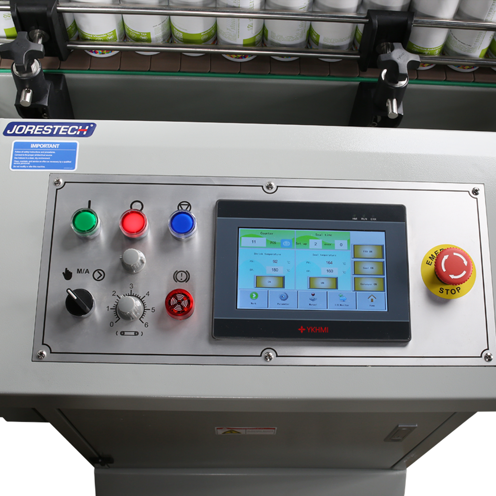 Digital control panel on the Automatic shrink sleeve wrapping system for bundles