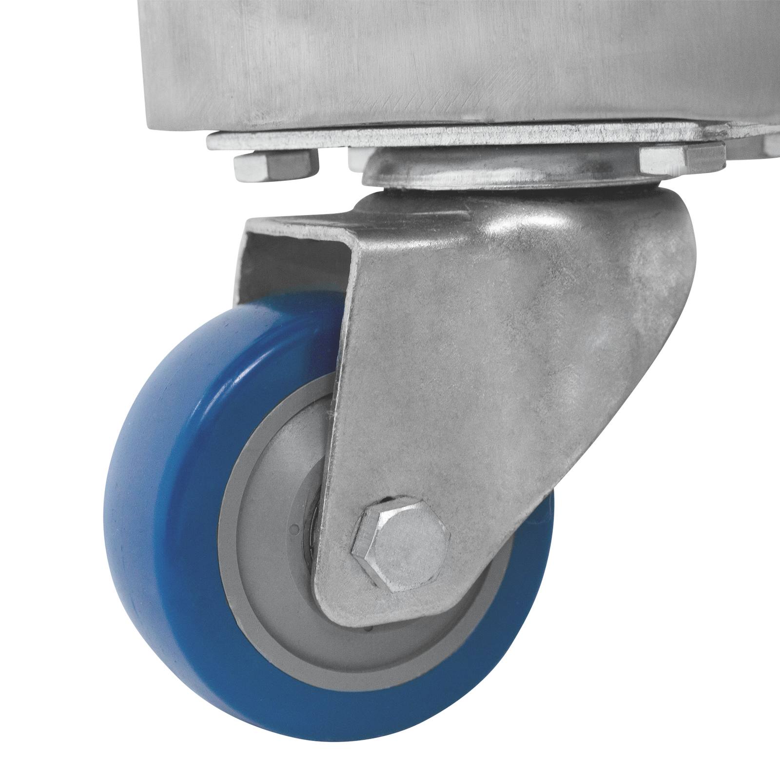 Close-up of a blue wheel belonging to the JORES TECHNOLOGIES® Vertical Form Fill and Seal (VFFS) machine for packing powders into sachet-type packages