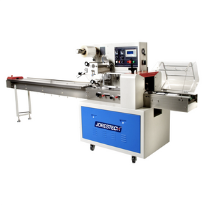 Diagonal view of a JORES TECHNOLOGIES®  automatic horizontal flow wrapping packaging machine