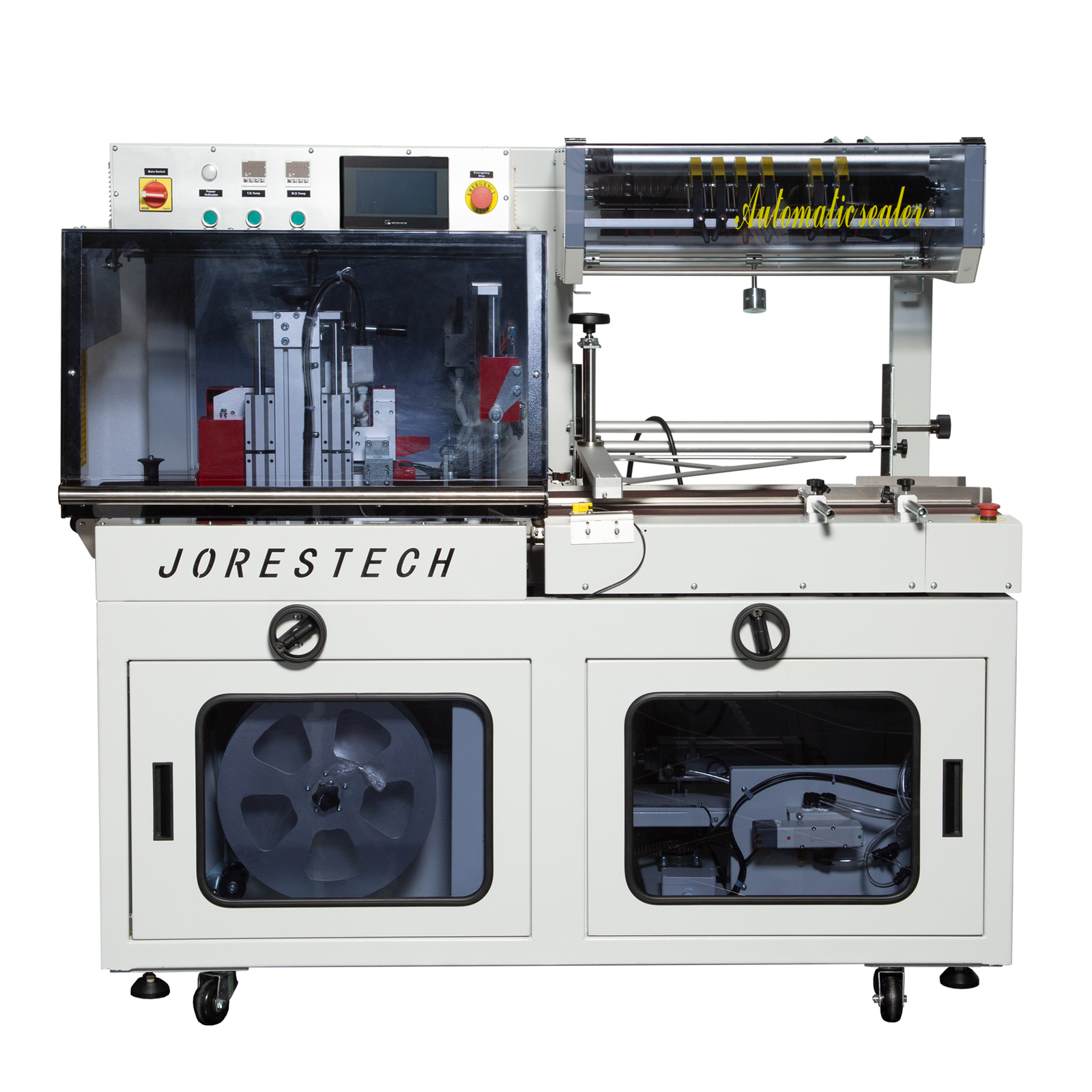 Frontal view of the JORESTECH Side Seal Sealer Machine over white background