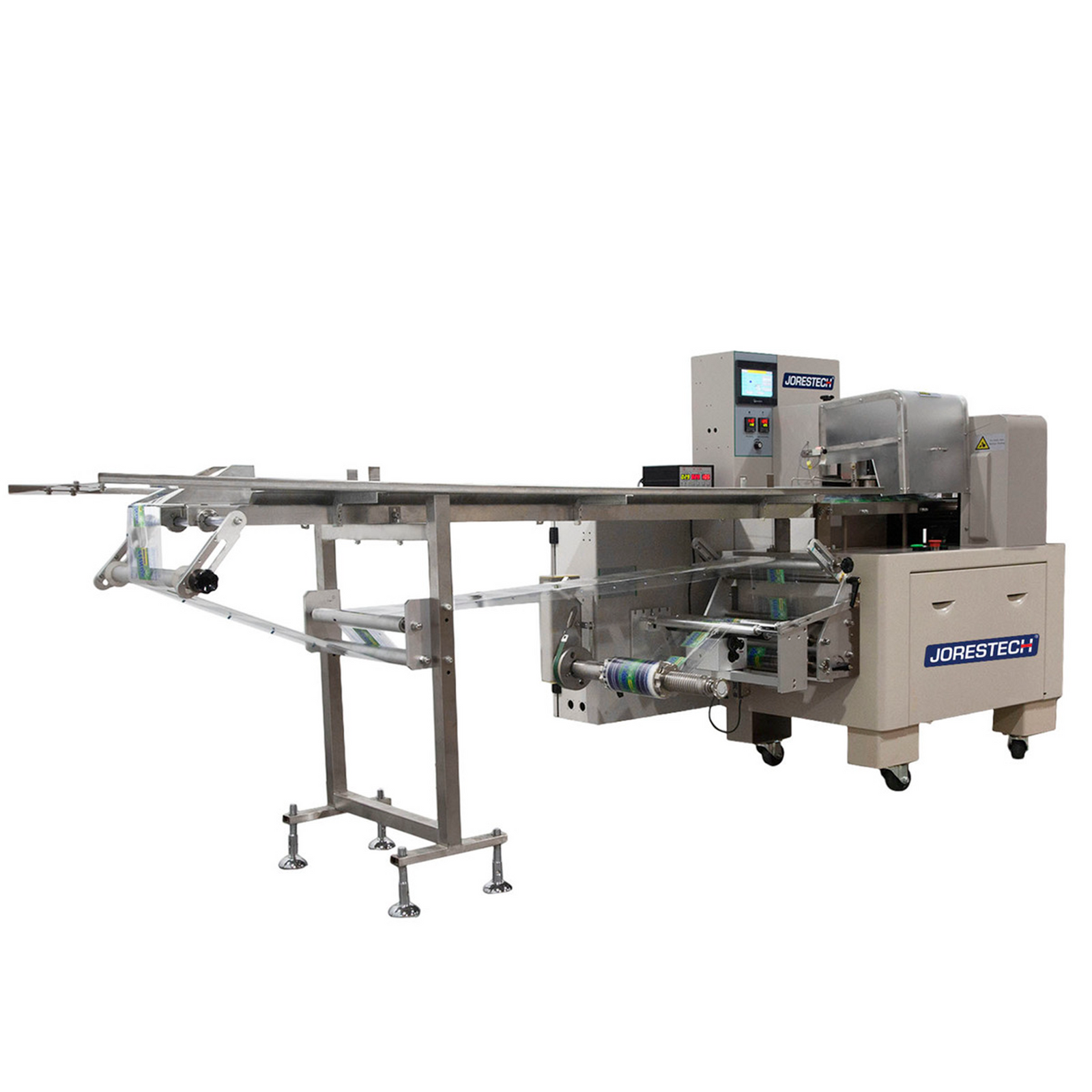 Diagonal view of a JORES TECHNOLOGIES® inverted automatic flow packing system