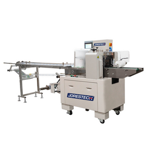 A JORESTECH inverted automatic flow wrapper packaging machine over a white background