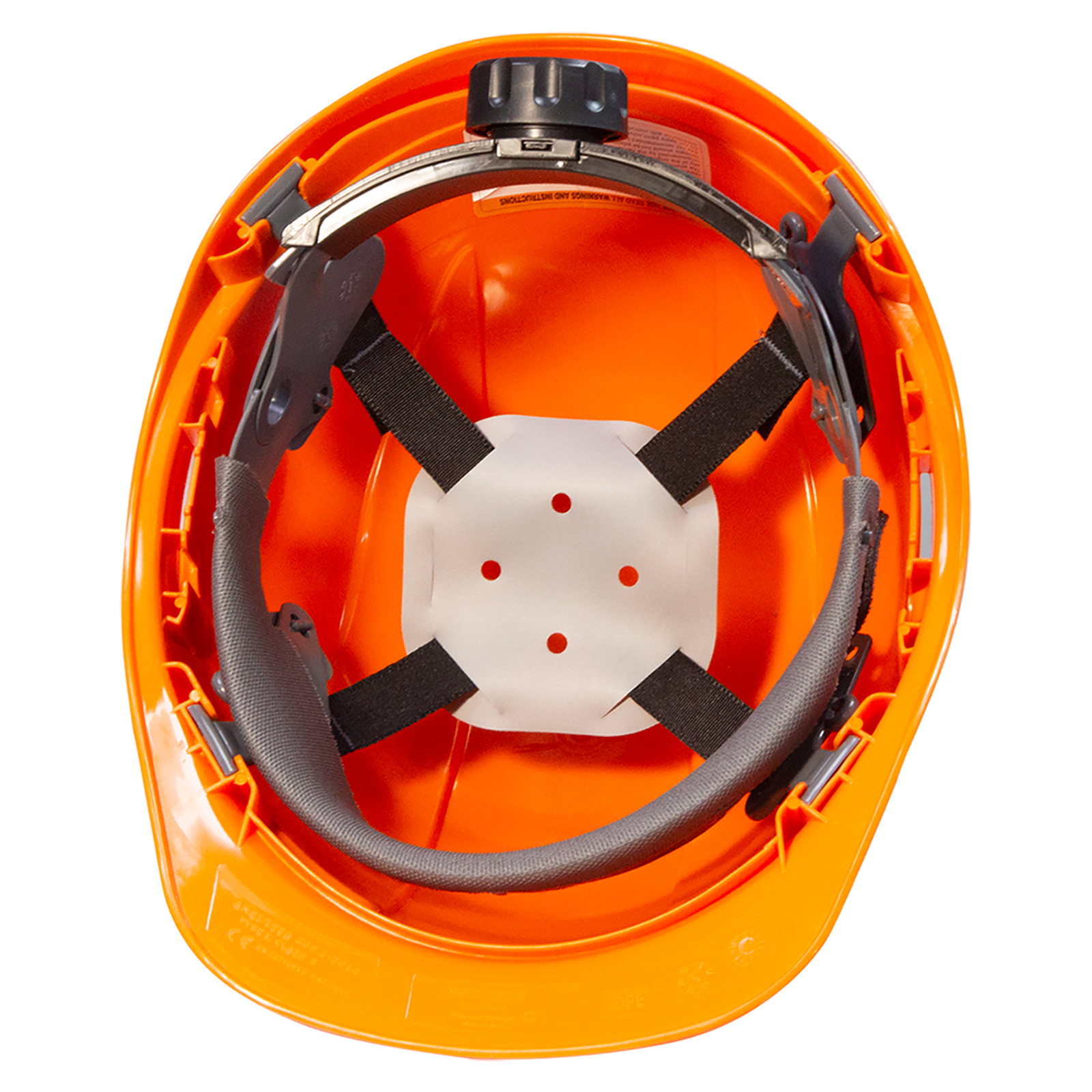 Inside part of the ANSI compliant hard hat with the 4 point suspension installed