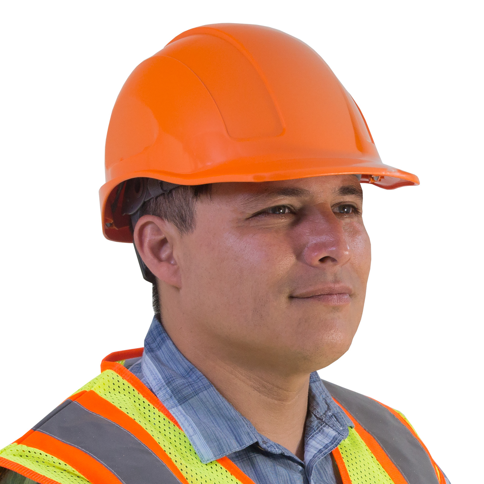 A person wearing an orange cap style JORESTECH safety hard hat Type I Class C, E,G