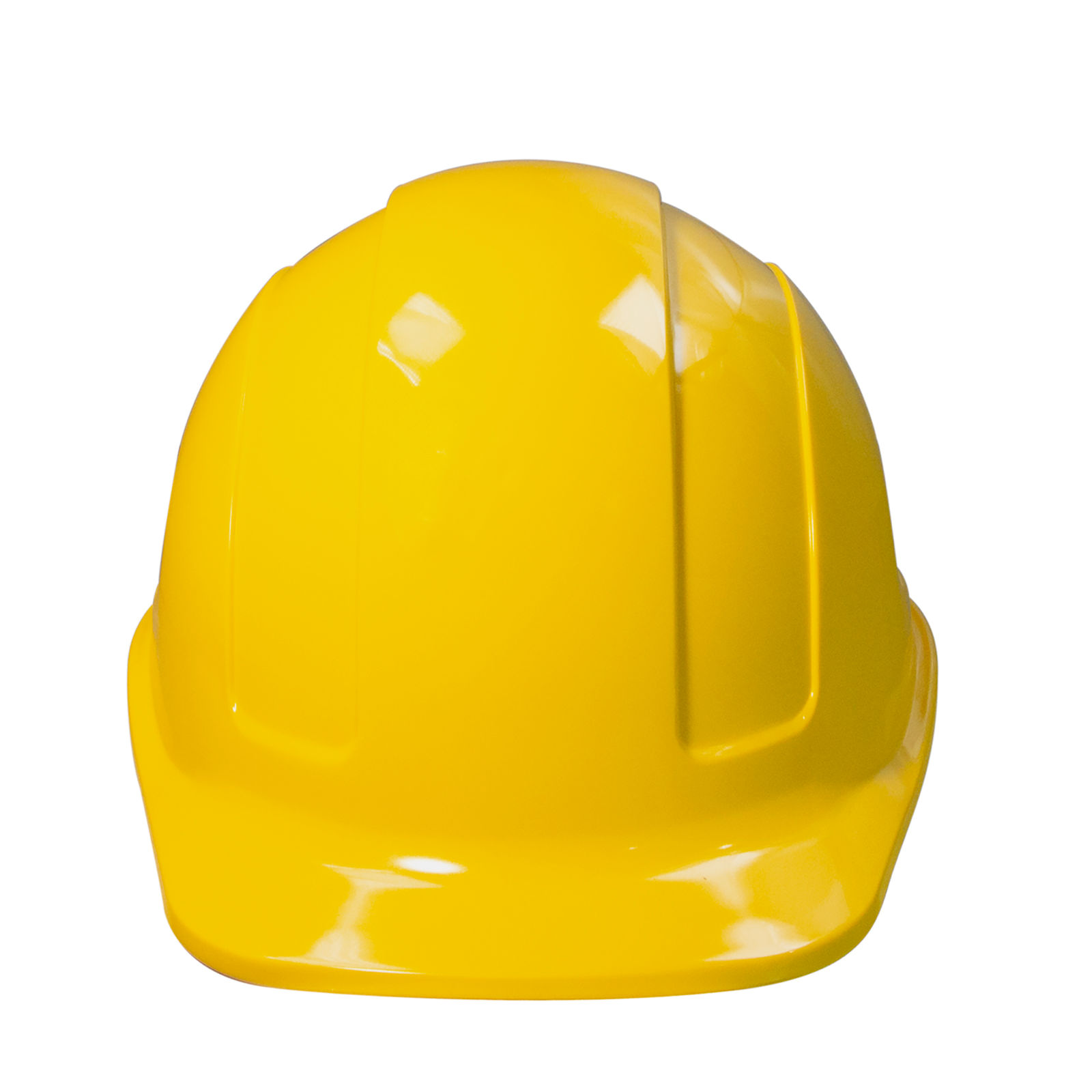 Front view of a yellow cap stile safety hard hat with 4 point suspension Type I Class C, E,G