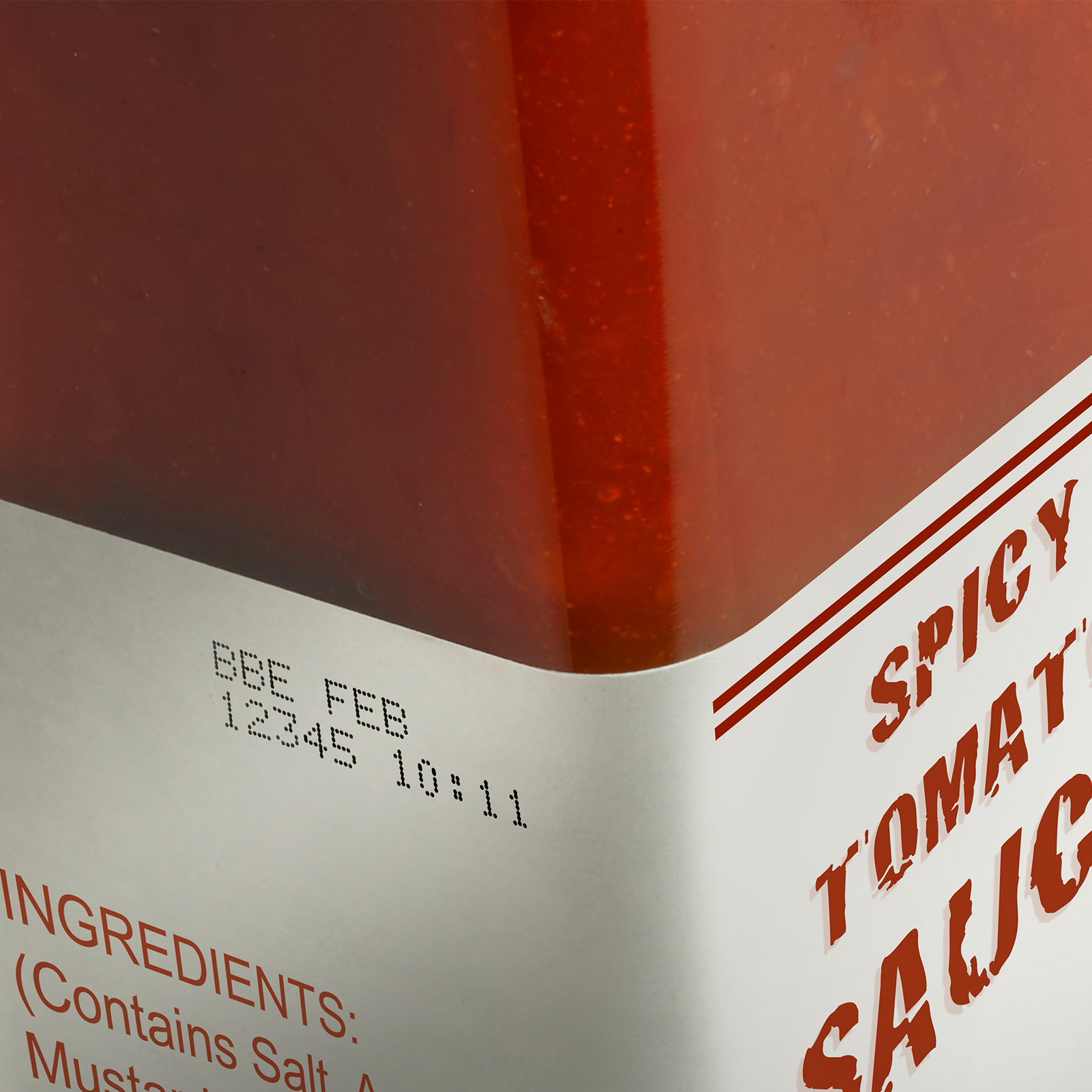 A container of tomato sauce with a label printed with date and time after using the automatic inkjet LINX 10 coder