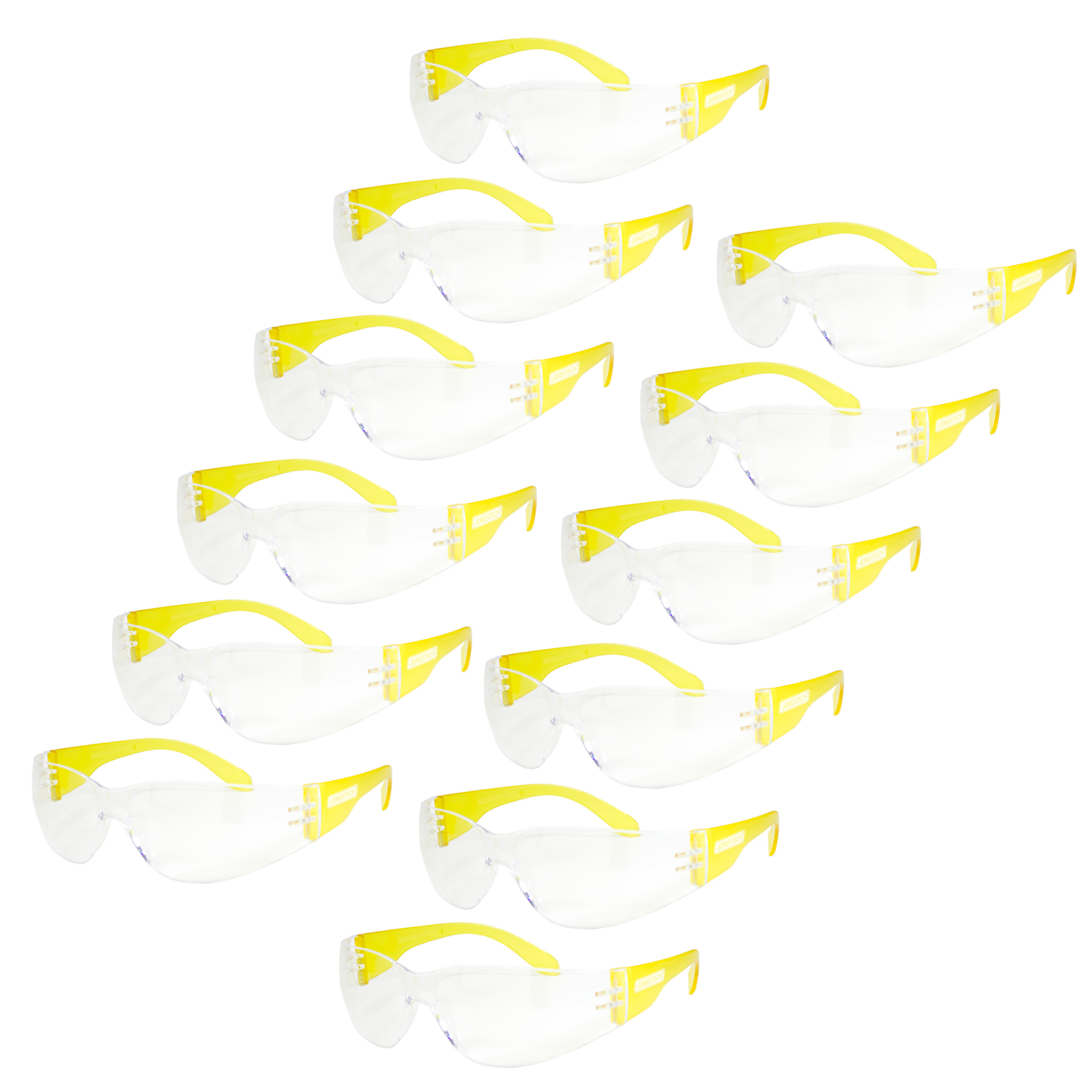 12 clear lens and yellow temple  JORESTECH ANSI compliant safety glasses for high impact protection built with polycarbonate for durability