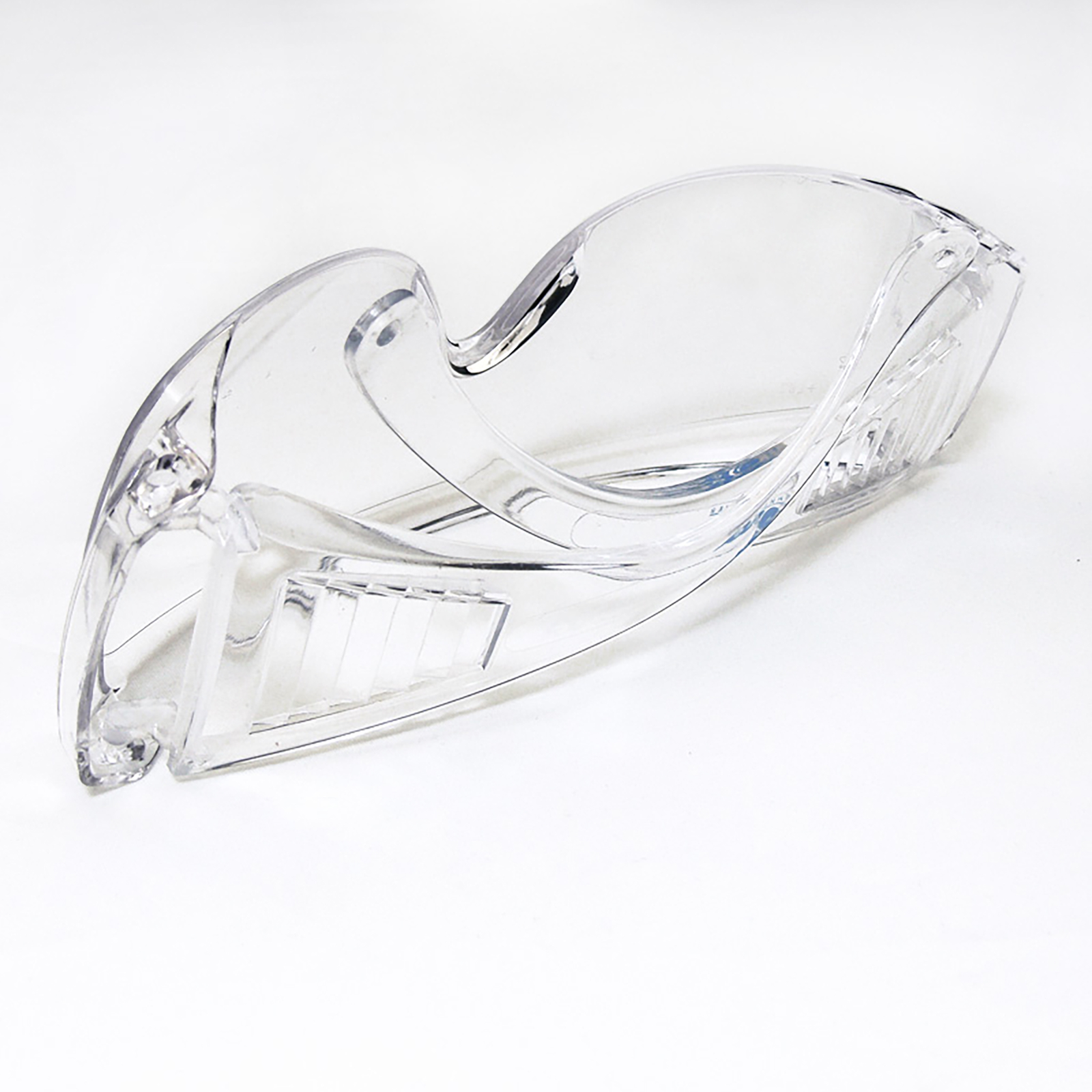 Back view of the clear Jorestech safety overglasses for high impact protection on a white background with wide temples folded