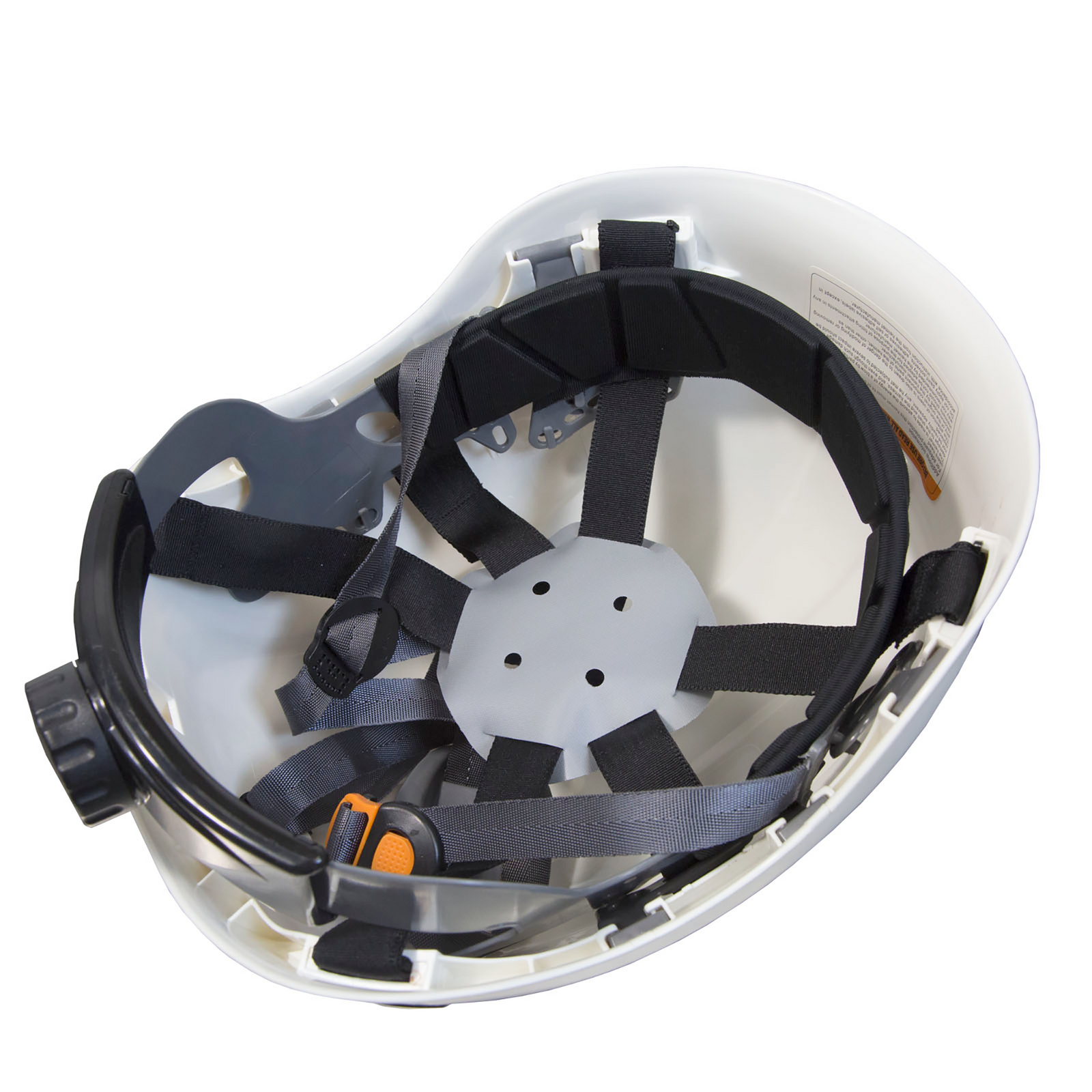 The interior part of the hard hat and the 6 point suspension installed into the JORESTECH hard hat