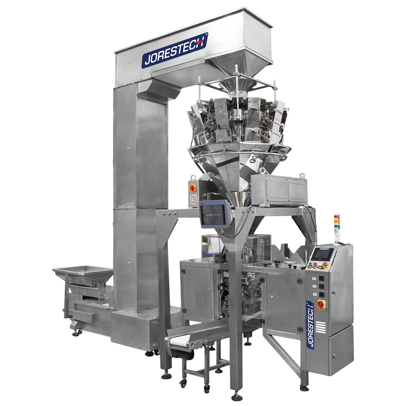 Complete Vertical Form Fill and Seal (VFFS) Packaging System with 10-Head Radial Weigher by JORES TECHNOLOGIES®