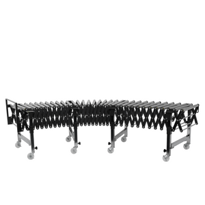 curved black and stainless steel gravity roller conveyor with rolling casters by JORES TECHNOLOGIES® 