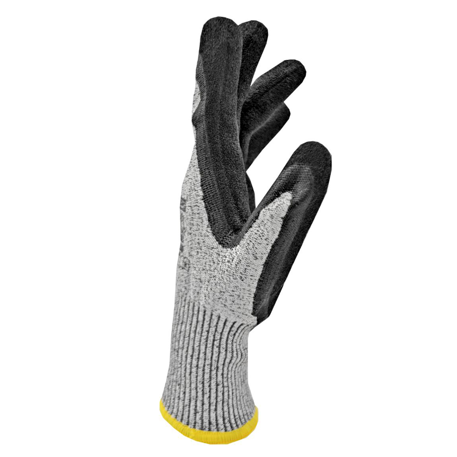 Side of a cut resistant JORESTECH safety work glove with black nitrile dipped palm