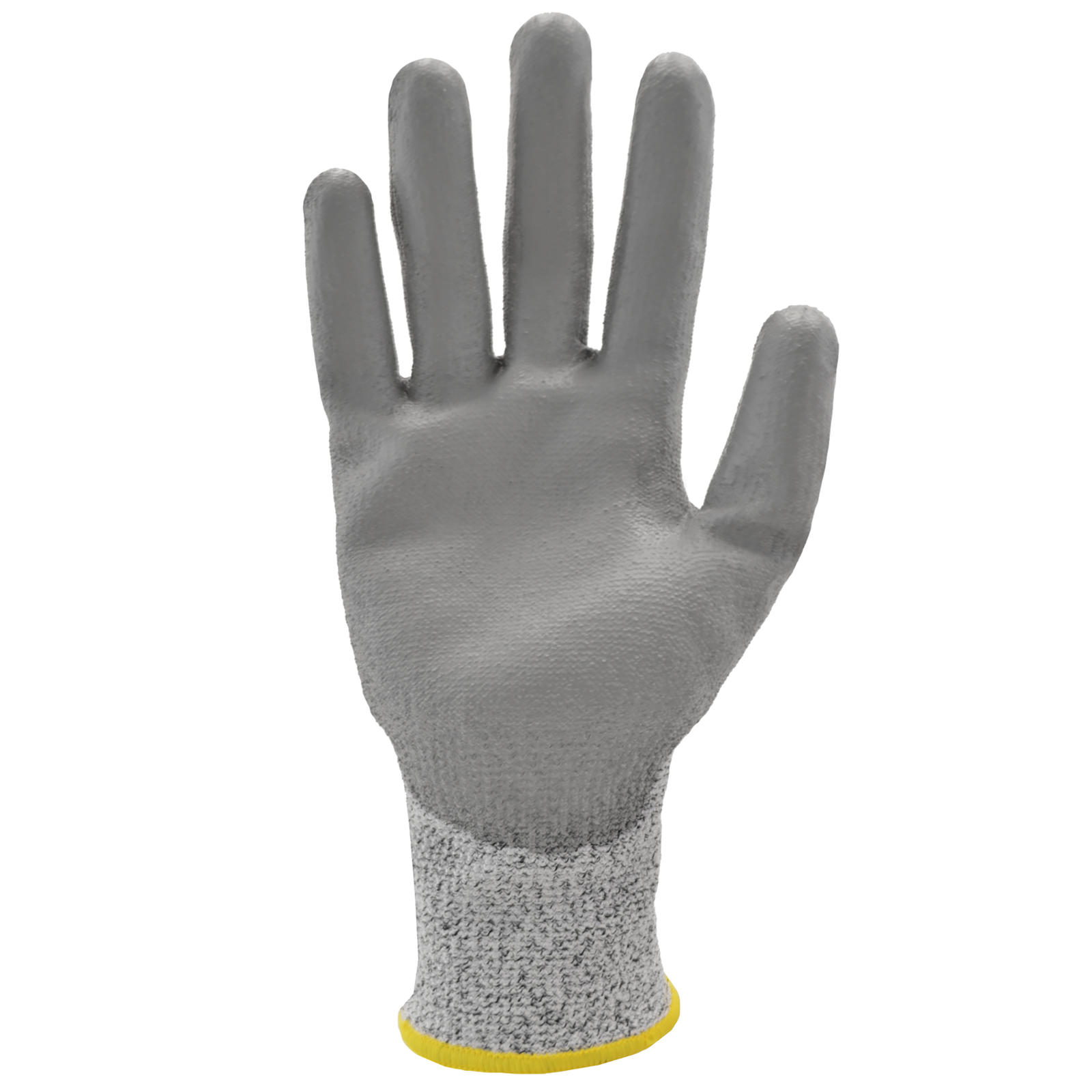 The palm of a Cut resistant JORESTECH gray safety work gloves with polyurethane dipped palm