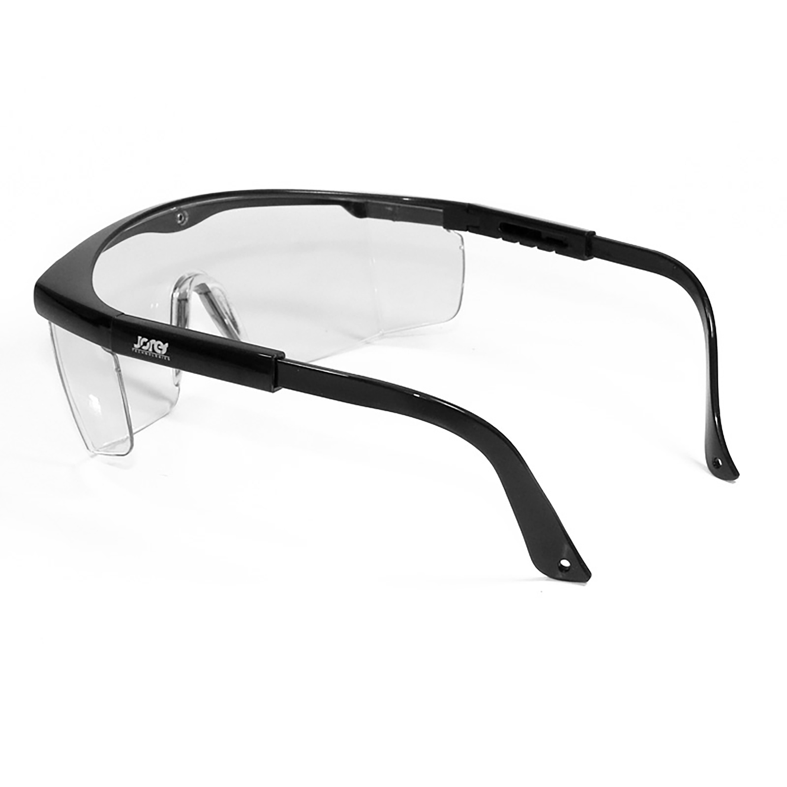 back folded view of the black framed rectangular safety clear glasses with side shields for high impact protection