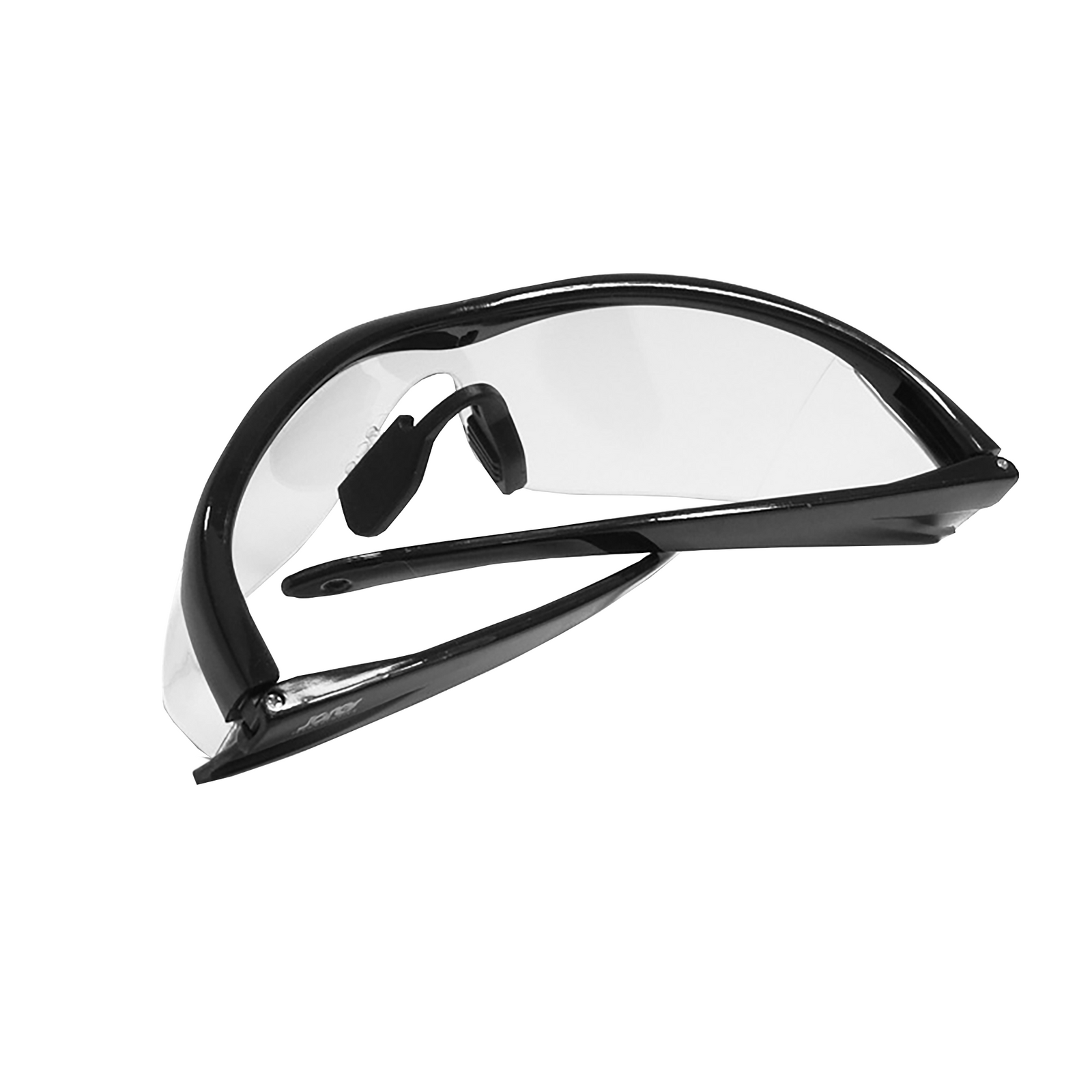 Back view of a modern design framed JORESTECH polycarbonate safety clear glasses with side shields for high impact protection with the temples folded