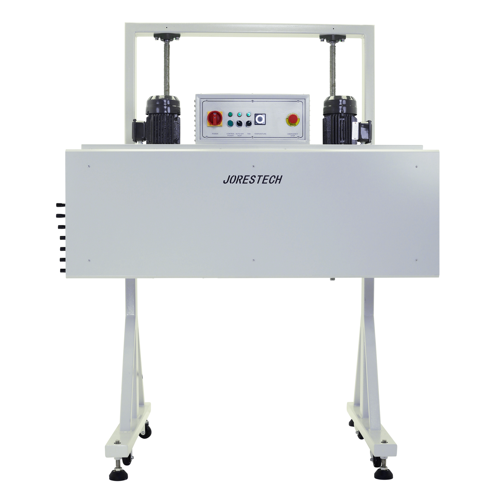 JORESTECH sleeve wrapping heat tunnel machine shown in a frontal view over white background.