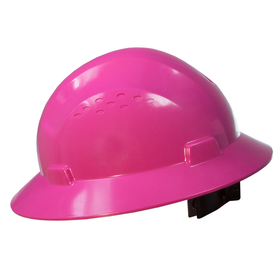 Full brim safety HDPE pink hard hat with 4 point suspension