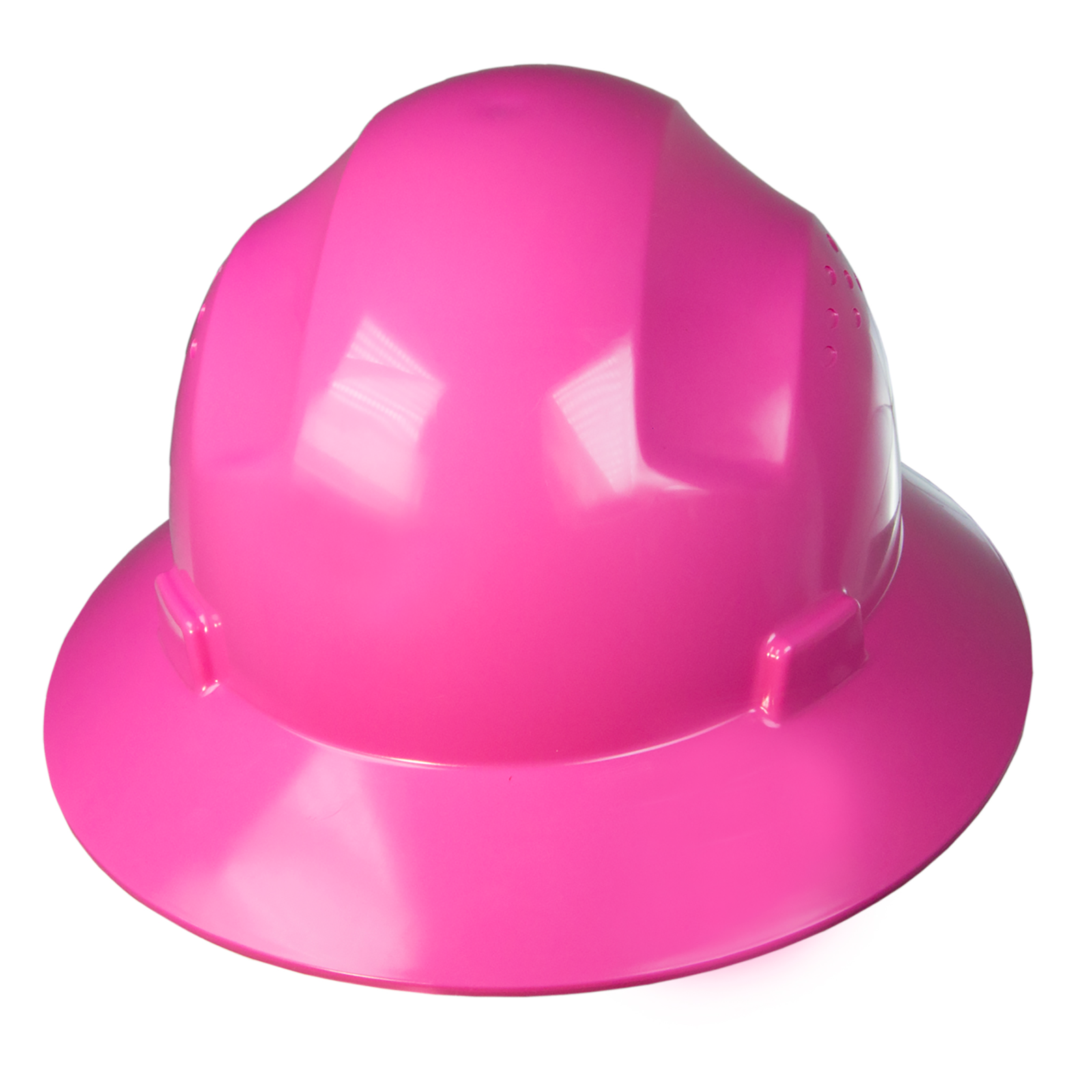 Full brim safety hard hat with 4 point suspension and wheel ratchet for head protection