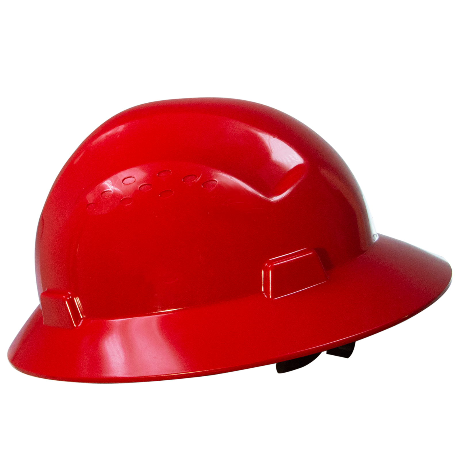 A JORESTECH full brim red safety hard hat with 4 point suspension Type I Class C, E, G