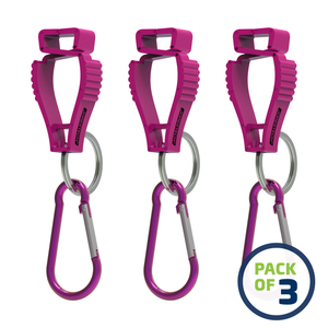 Pack of 3 pink glove clips safety holder and grabber with carabiner