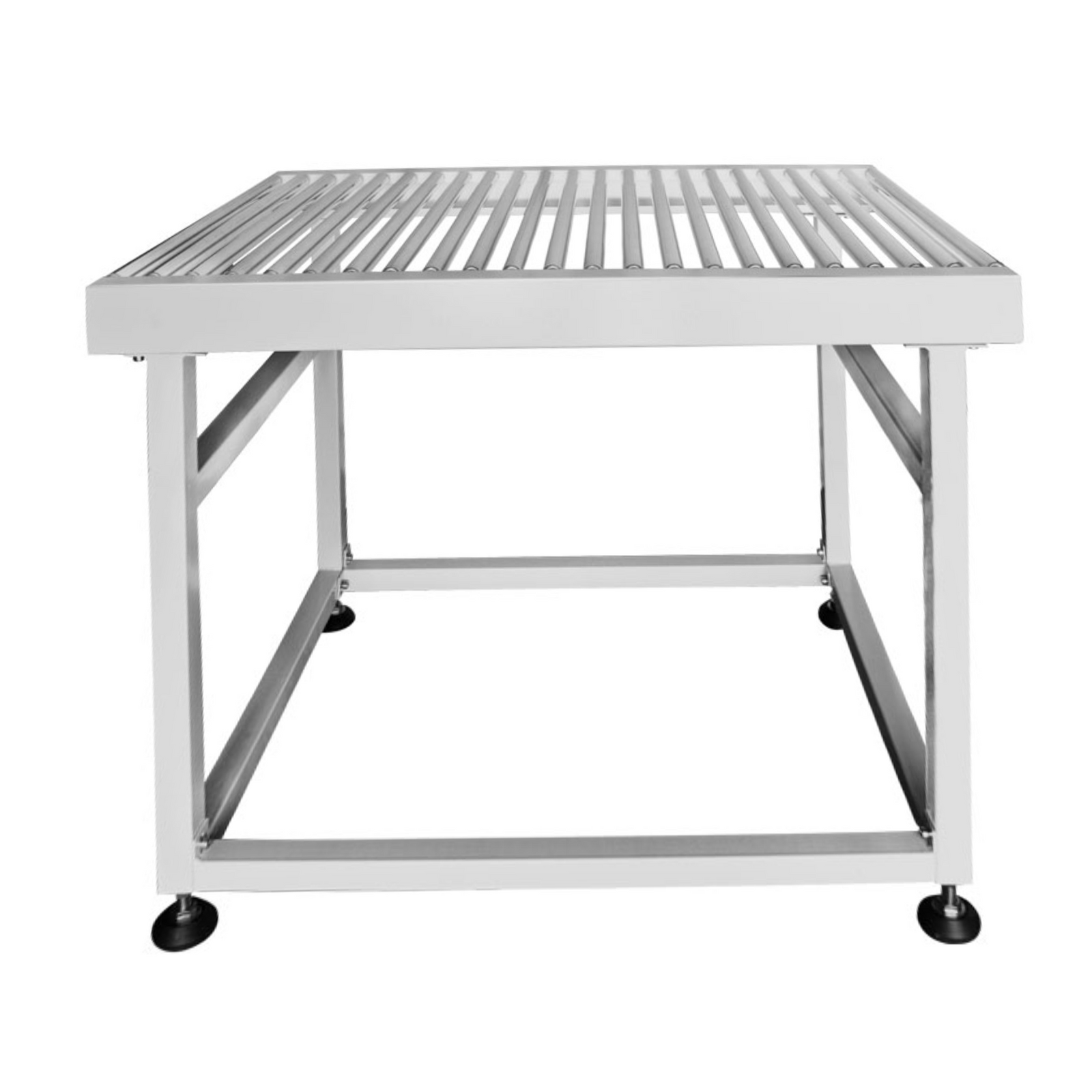 silver conveyor gravity roller table with black leg