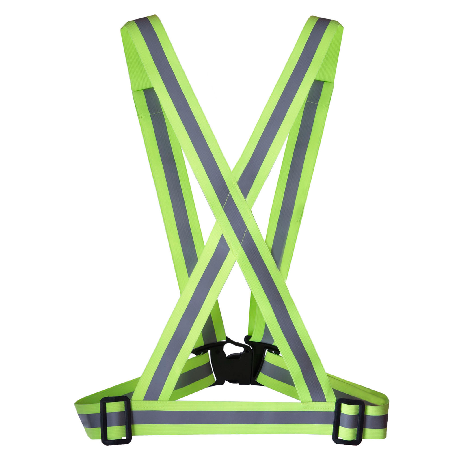 Back view of the Lime Hi Vis suspenders with reflective strips