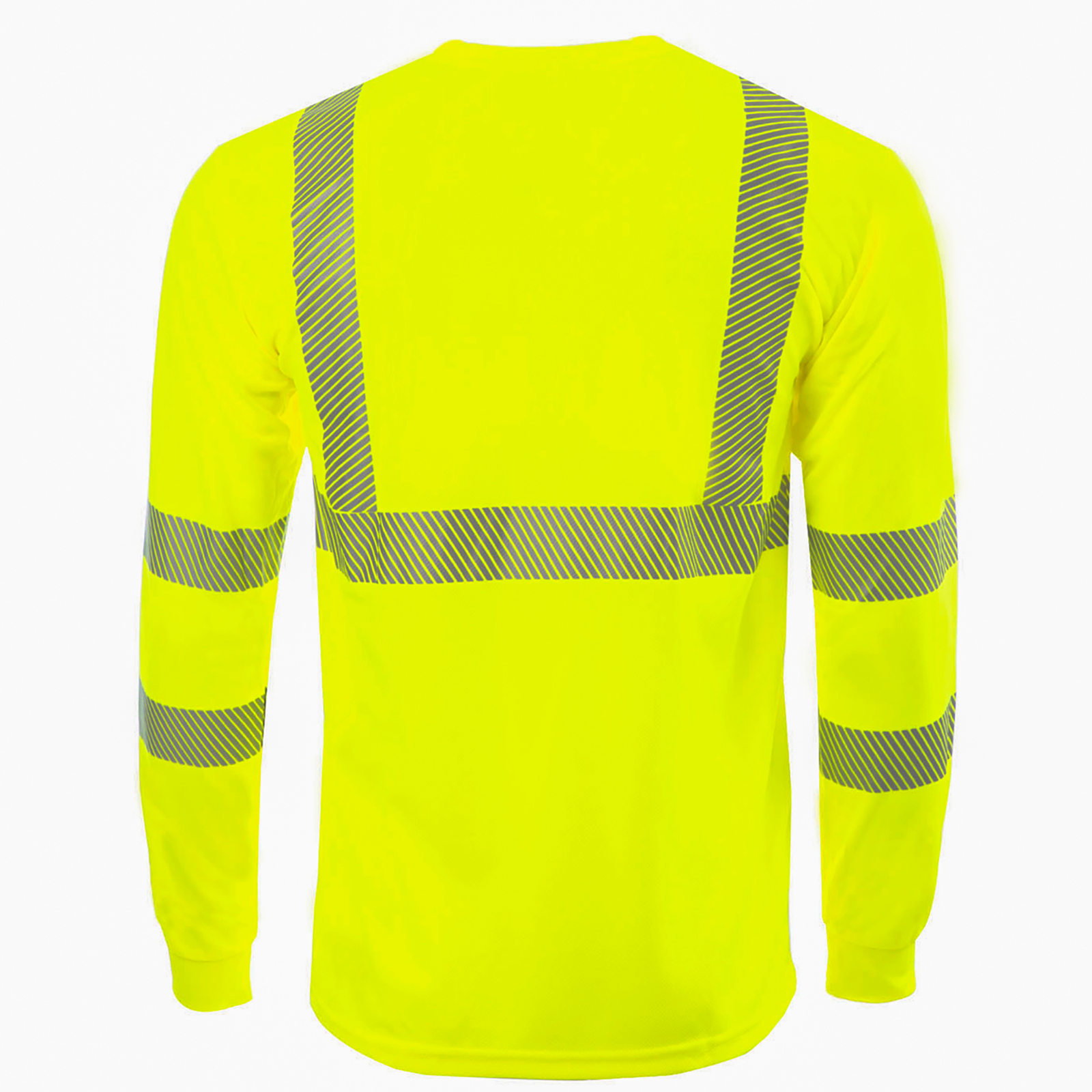 Back of the Hi-Vis yellow/lime heat transfer reflective long sleeve safety pocket shirt