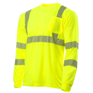  Hi-Vis yellow/lime heat transfer reflective long sleeve safety pocket shirt 