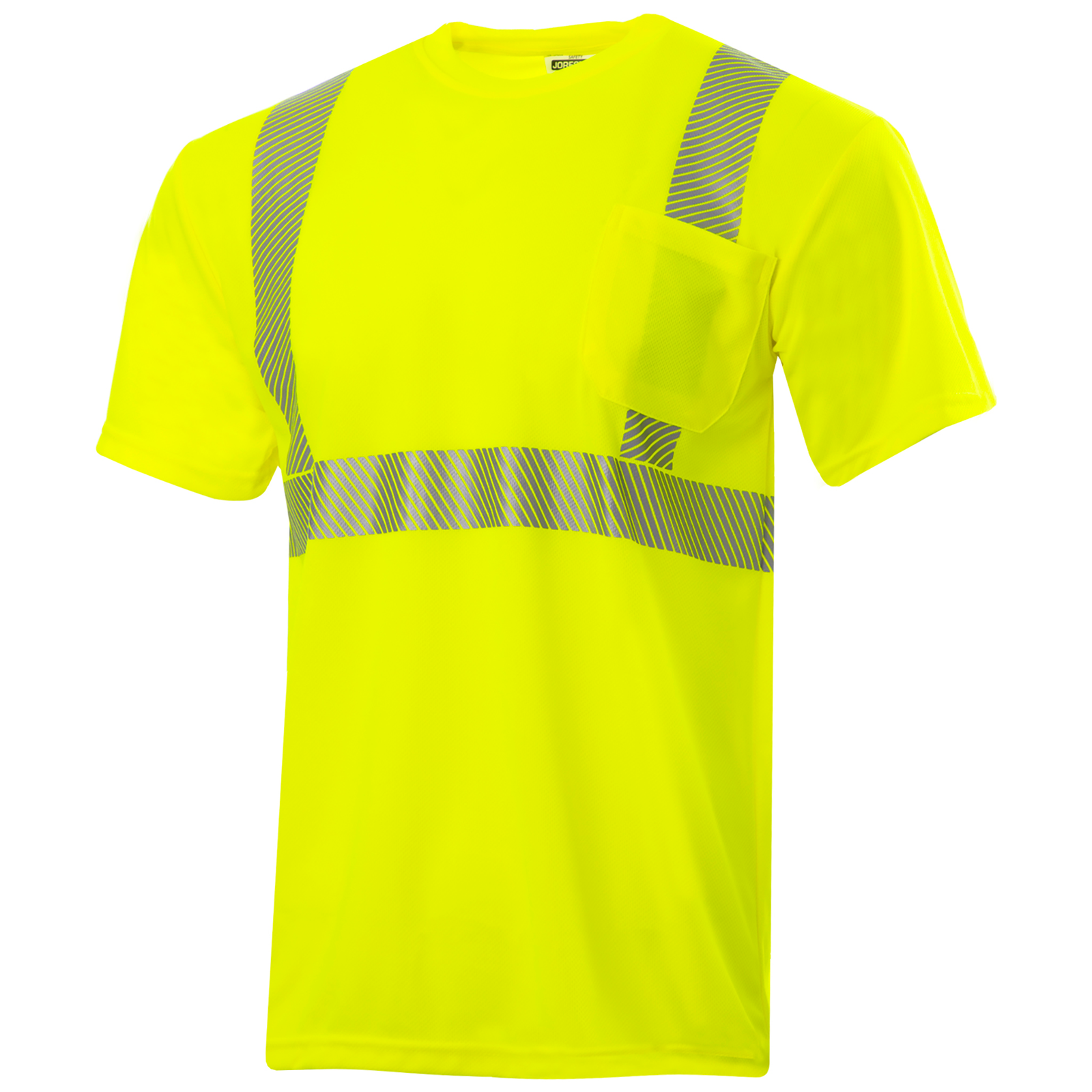 Hi-Vis Lime/Yellow heat transfer reflective safety pocket shirt with breathable birds eye polyester fabric